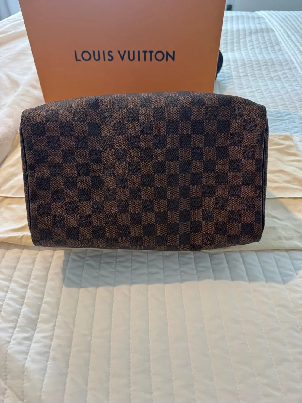 Louis Vuitton Brown Damier Ebene Satchel with Gold-Tone Hardware